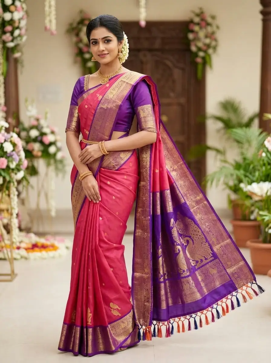 Rani Pink Designer Silk Saree – Pink & Purple & Gold