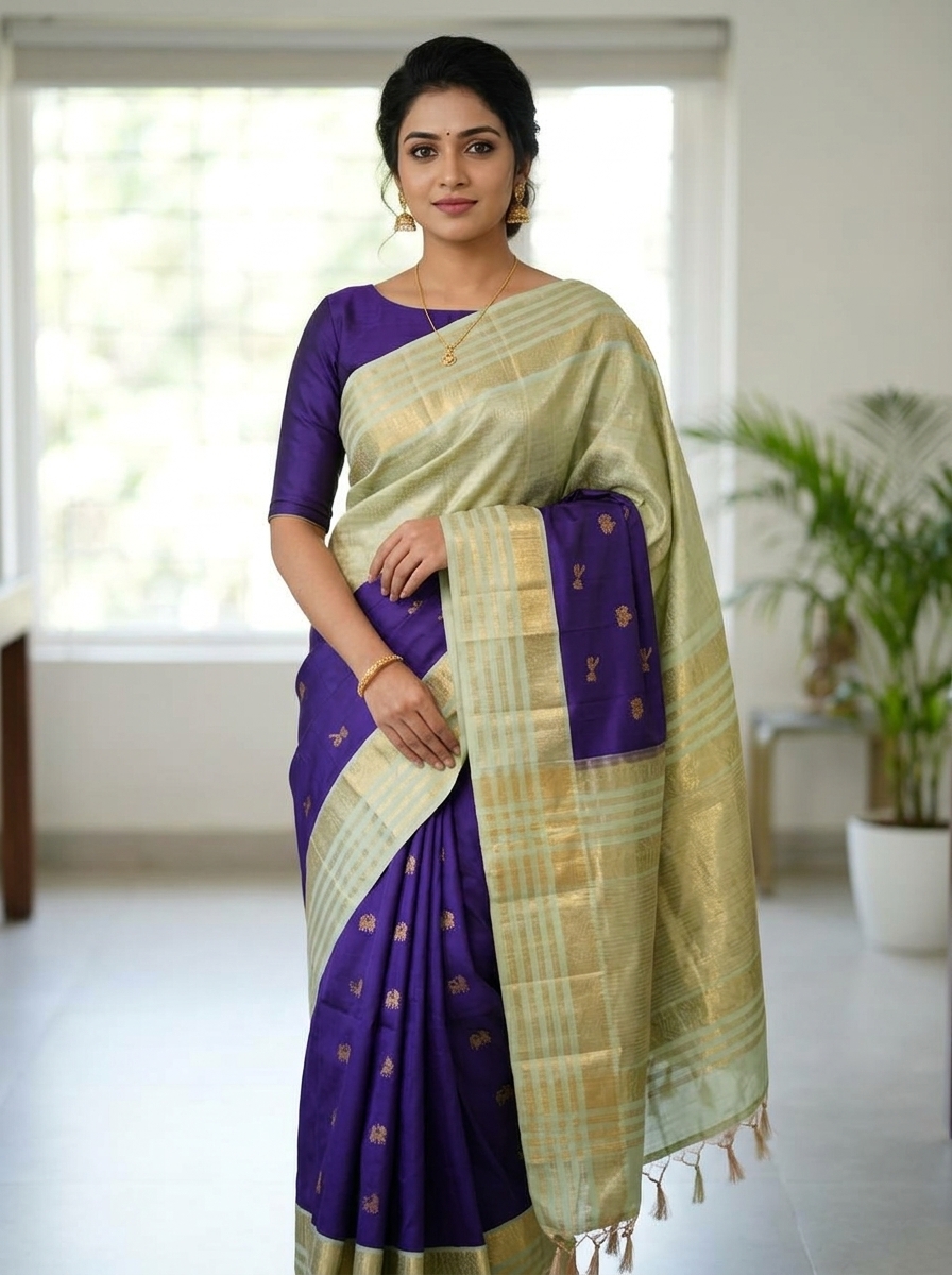 Traditional Butta Border Kanchipuram Silk Saree
