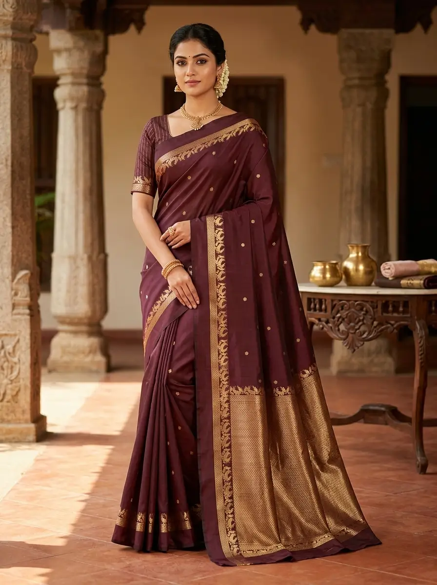 Deep Wine Maroon Kanjivaram  Silk Saree