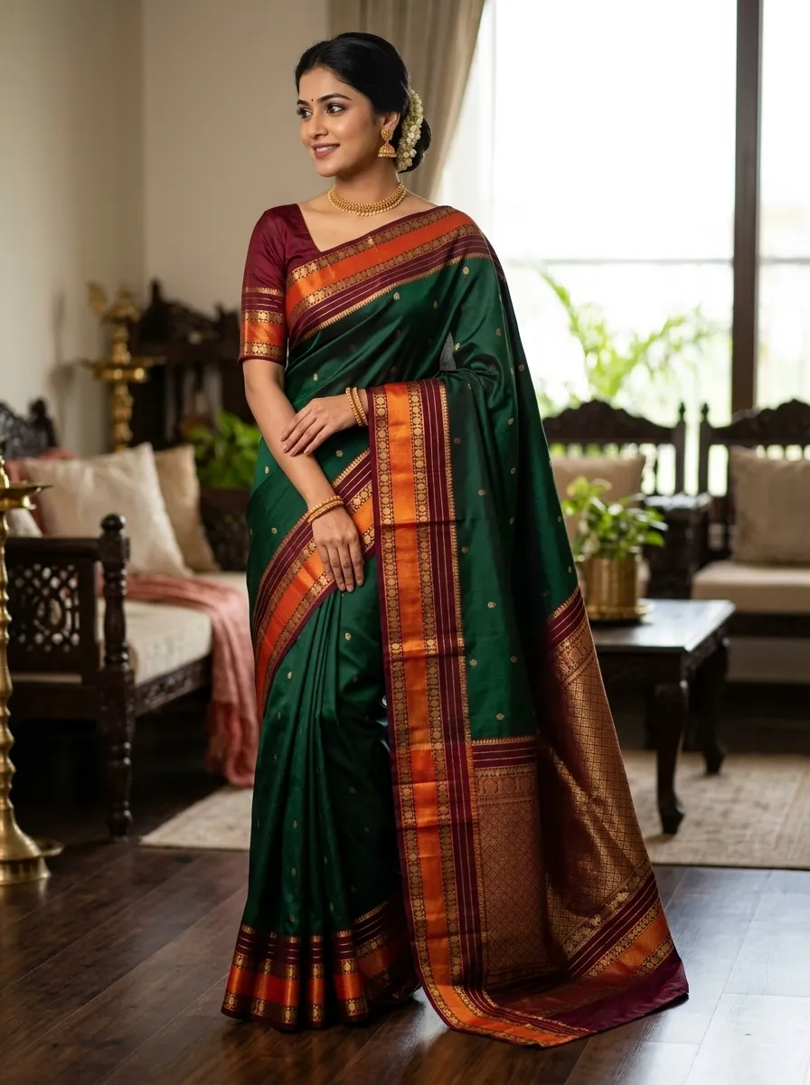 Traditional Maharashtrian Irkal Paithani Silk