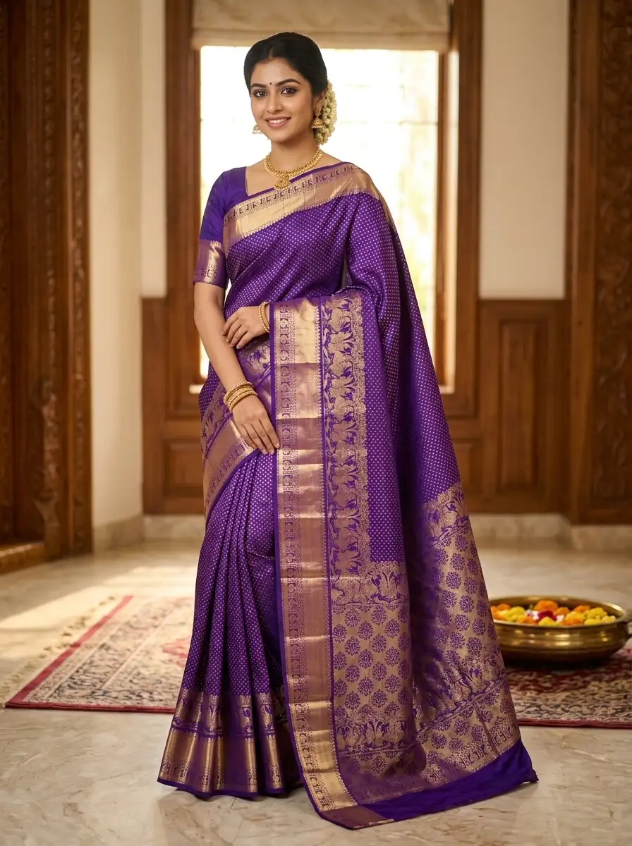 Elora Purple Woven Soft Silk Banarasi Saree