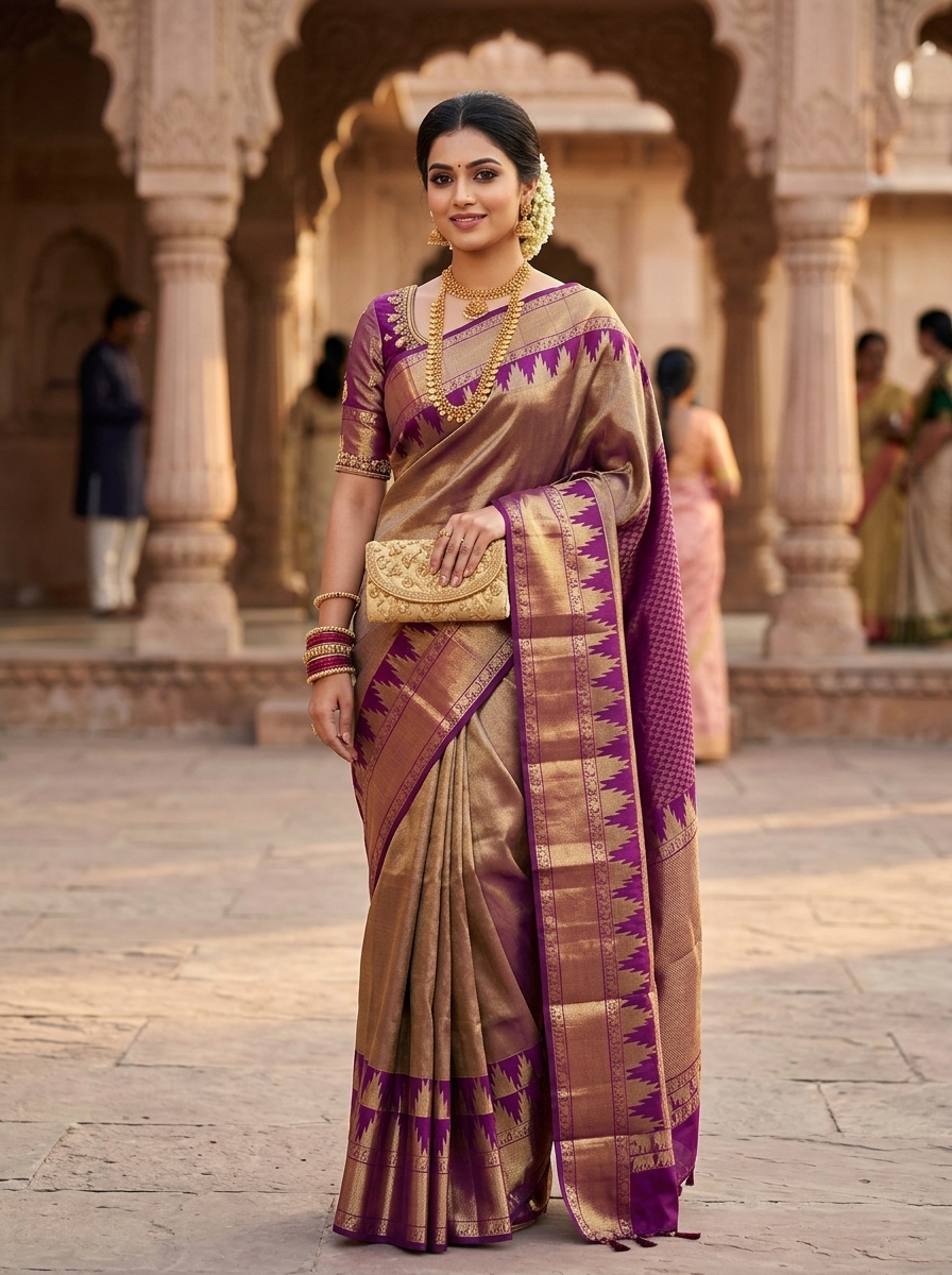 Kanchipuram Tissue Silk Saree  Deep Purple