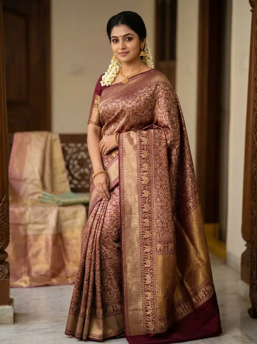 Woven Design Zari Kanjivaram Pure Silk Saree.