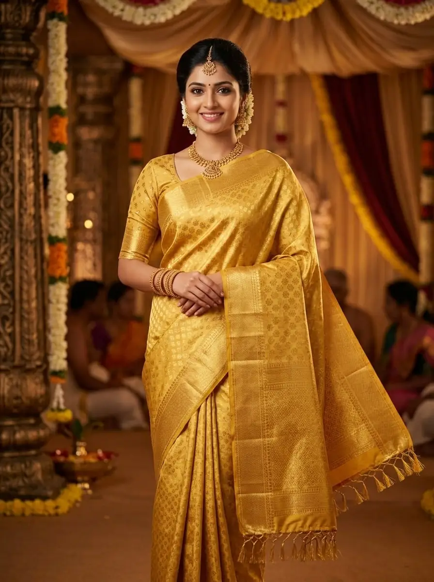 Muttu Kattam Gold Pure Kanchipuram Silk Saree.