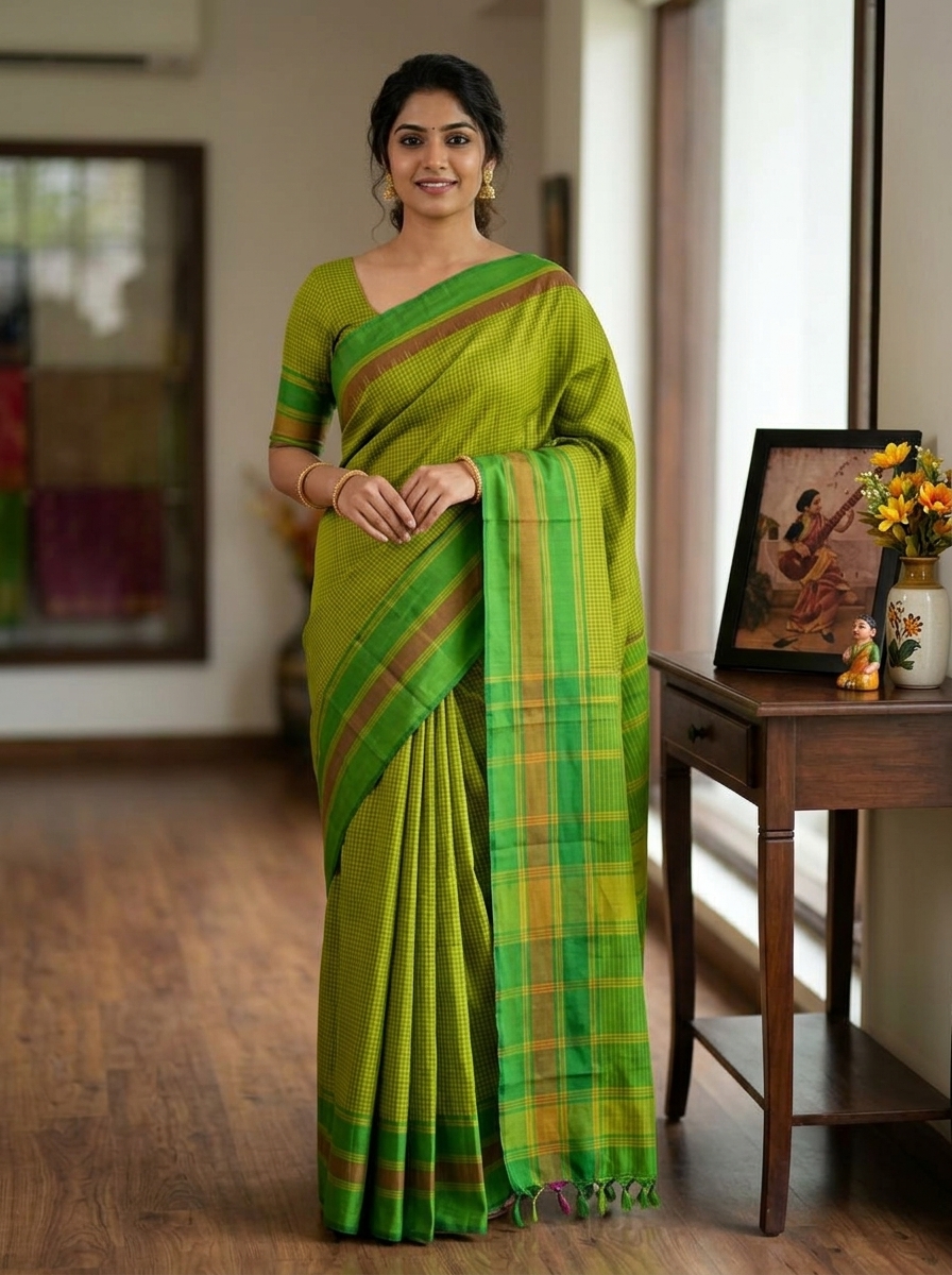 Parrot Green Pure Kanchipuram Traditional Silk Sarees