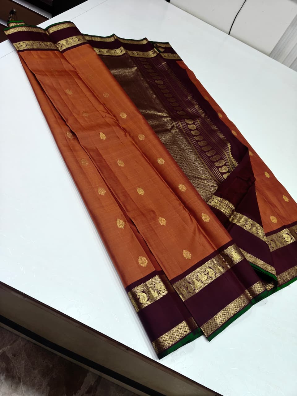 Handwoven Kanchipuram Pattu Saree With Antique Gold Zari Work