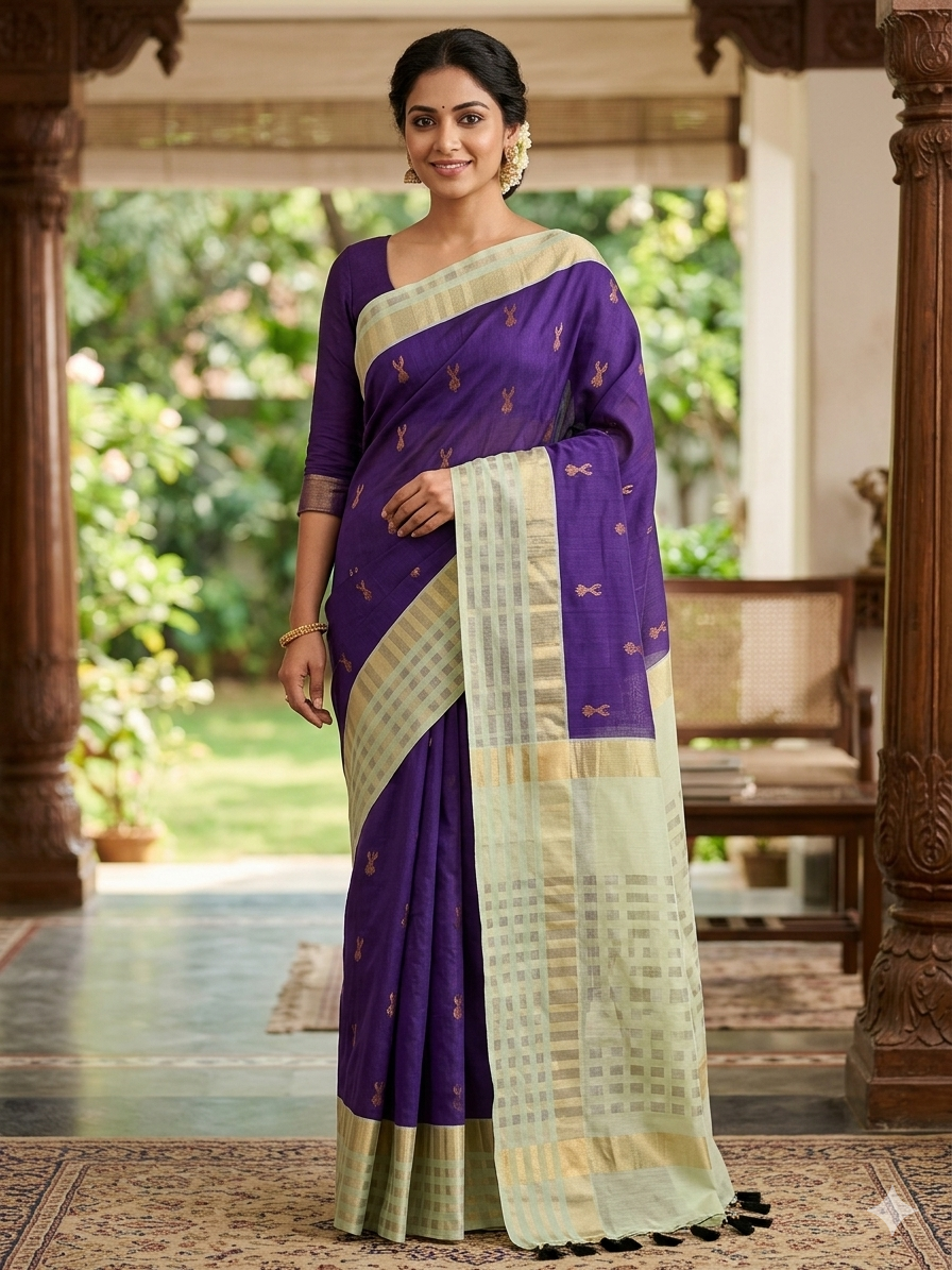 Navy Blue Kanchipuram Silk Saree with Rich Zari Work