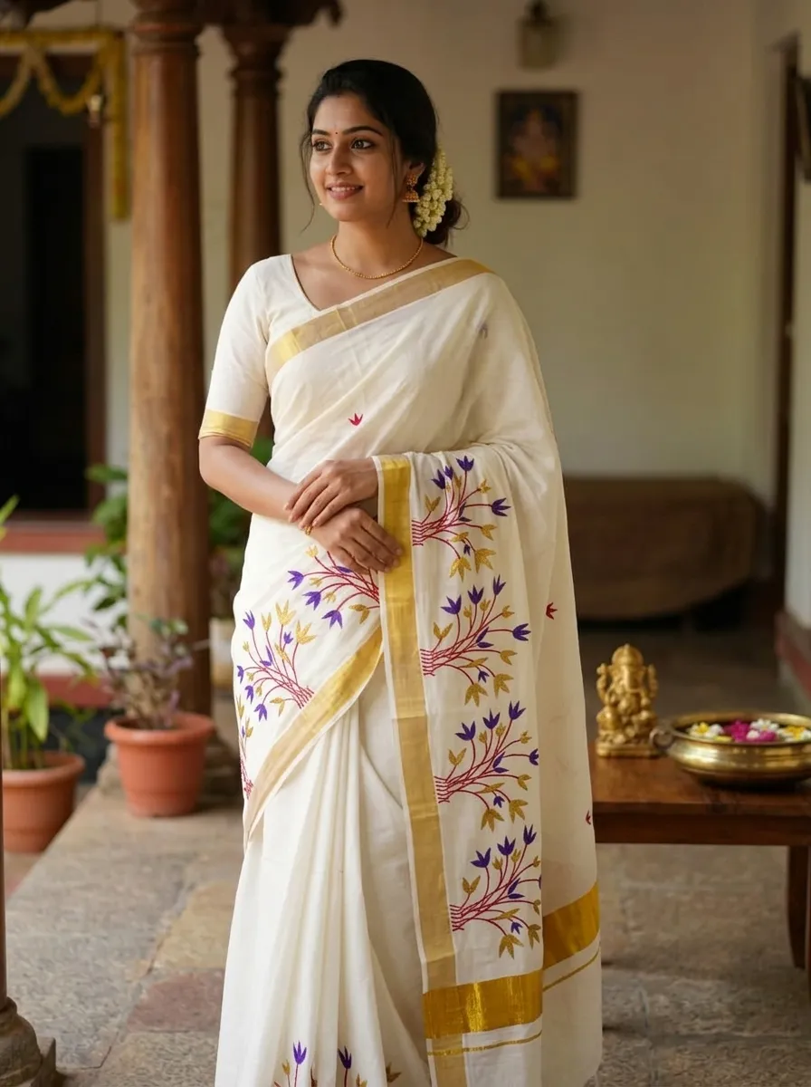 Elegant Hand Printed Saree – Cream & Yellow