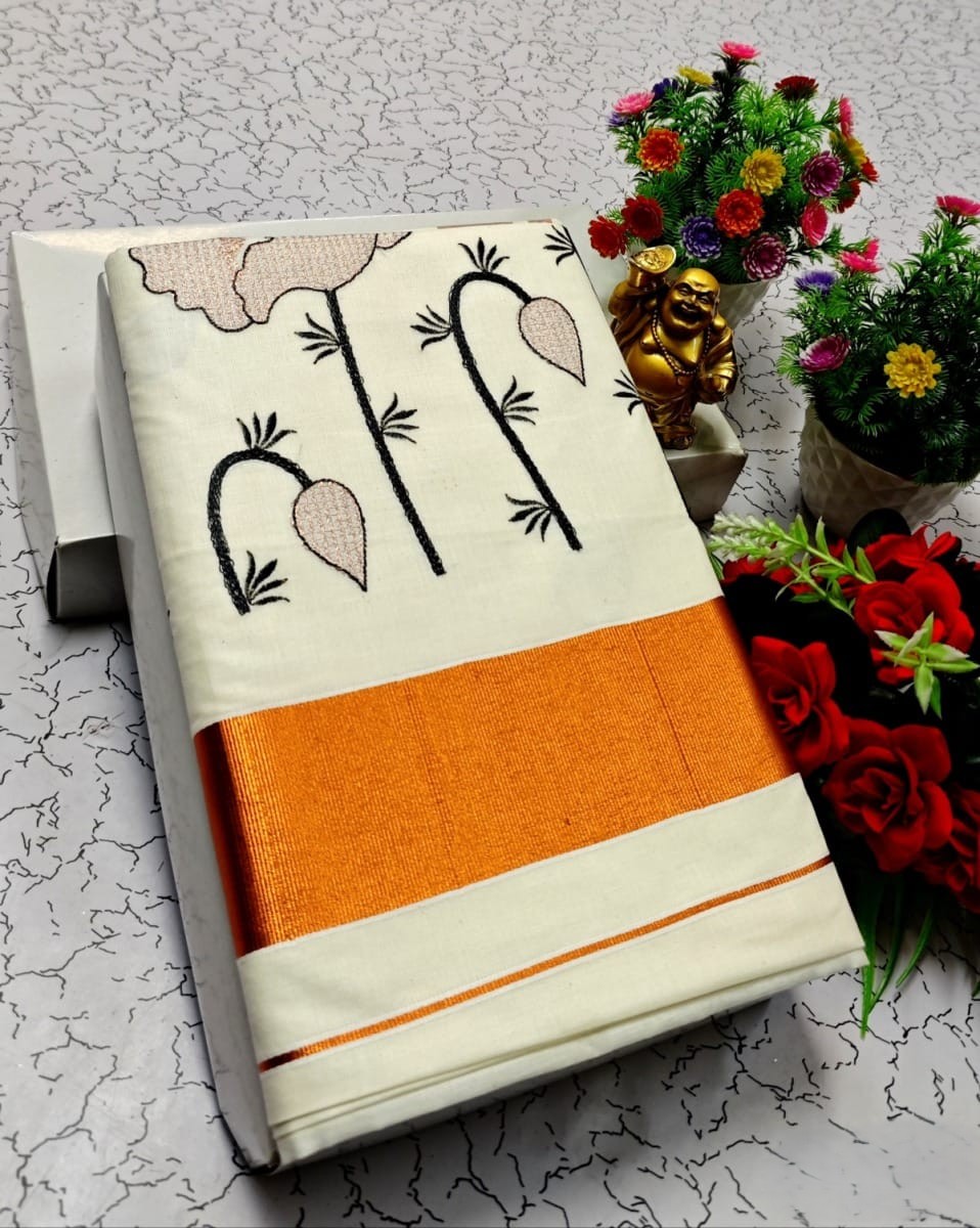 Traditional Handcrafted Motif Kerala Cotton Saree