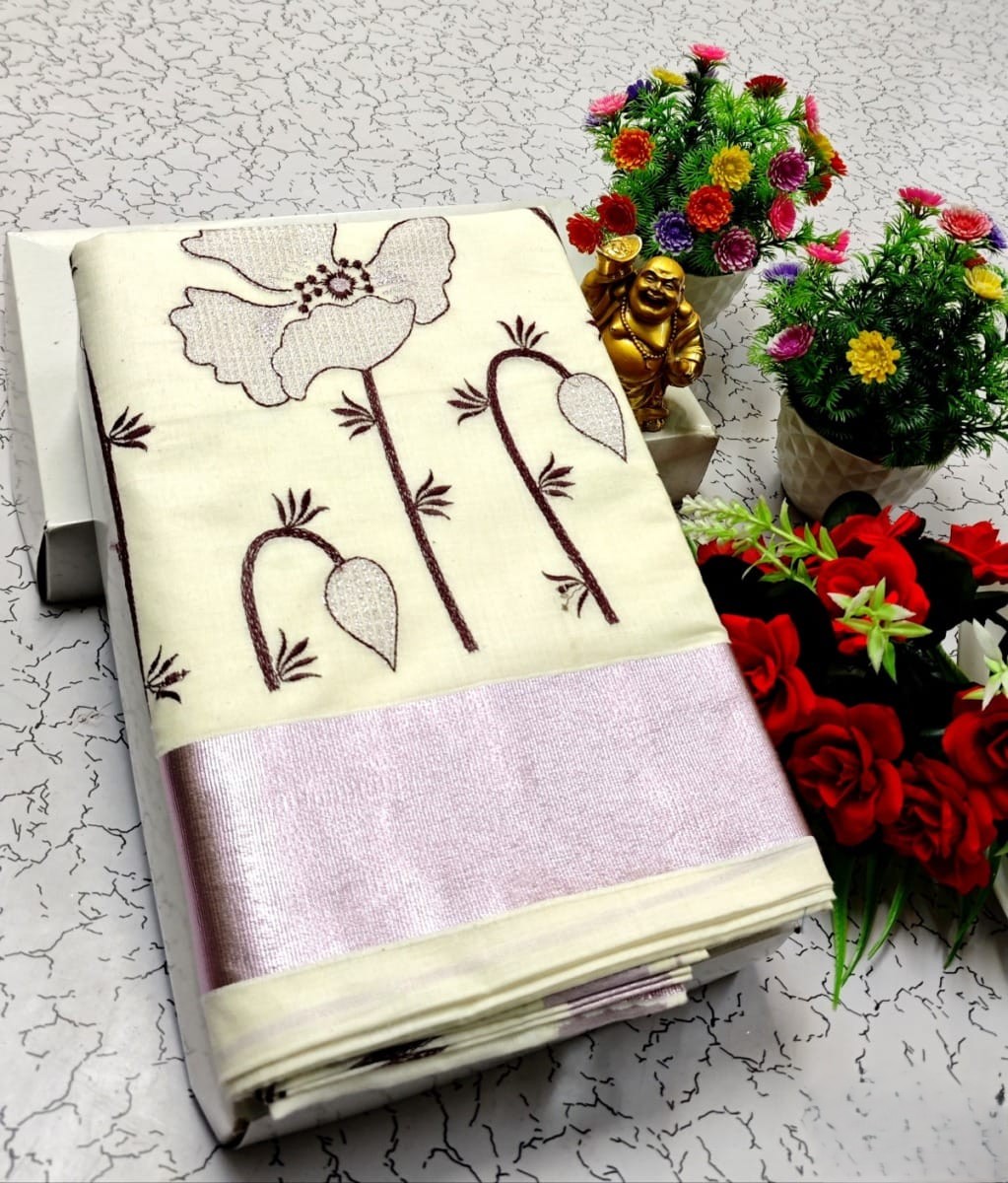 Traditional Handcrafted Motif Kerala Cotton Saree