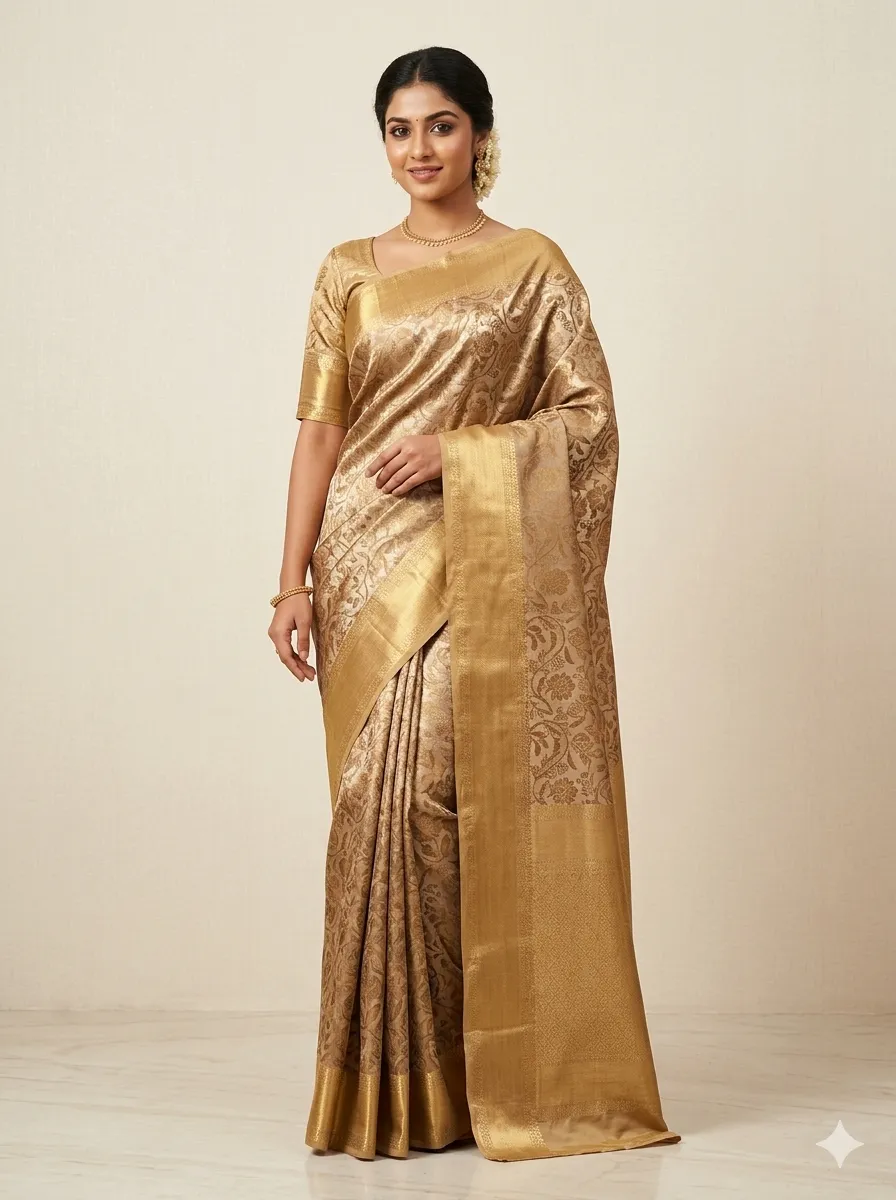 Antique Gold with Gold Zari Design Silk Saree