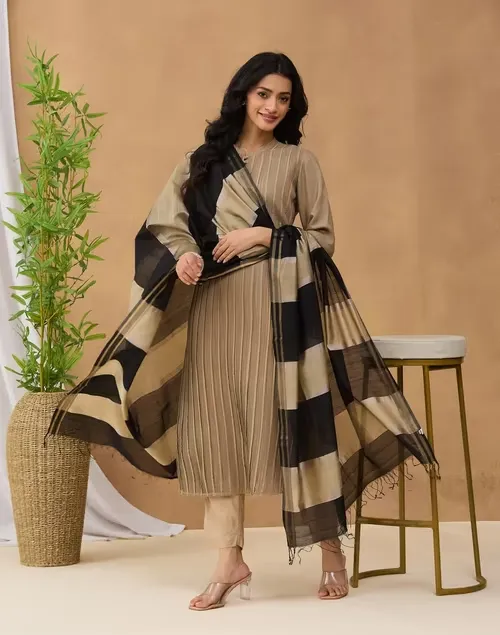 Black Cotton Silk Blend Maheshwari