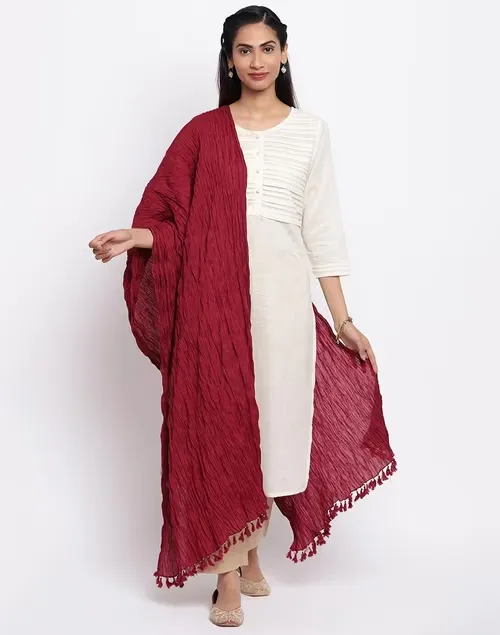 Maroon Cotton Mull Plain Phunka