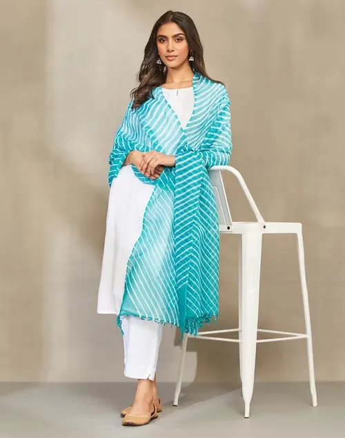 Turquoise Cotton Silk Tie And Dye Dupatta Neer Rang
