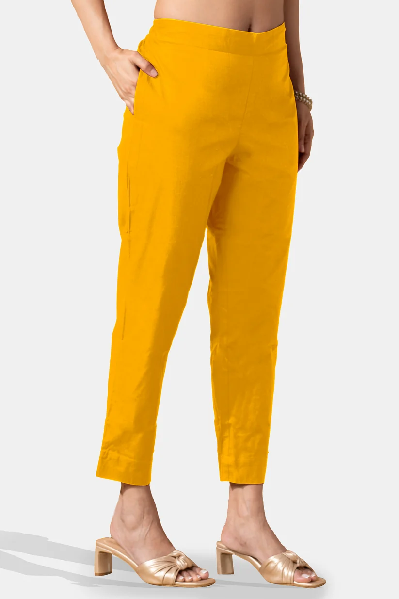 Mustard Cotton Straight Pant