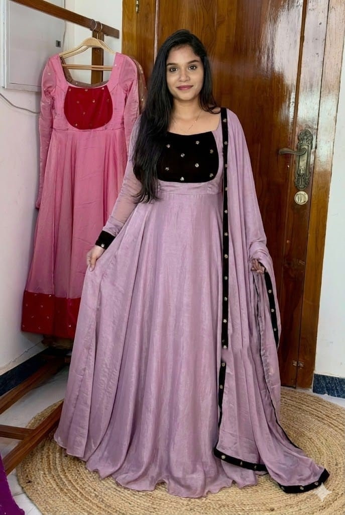 Lavendar with Black Gown with Dupatta