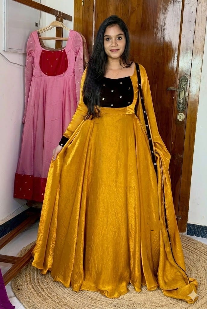 Yellow with Black Gown with Dupatta