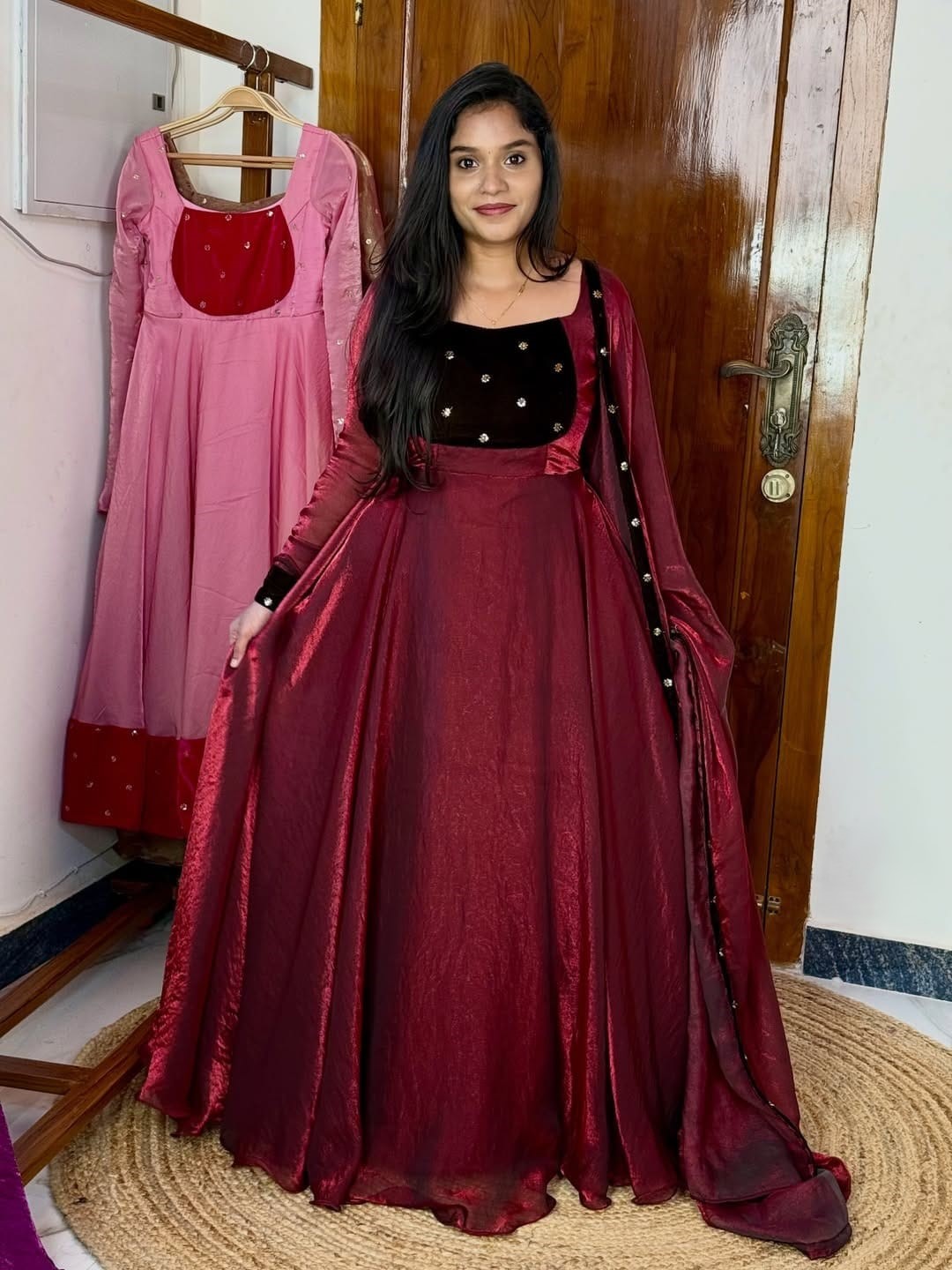 Maroon with Black Gown with Dupatta