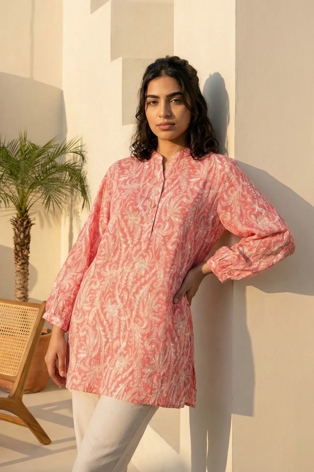 Pink Paisley Printed Straight Top