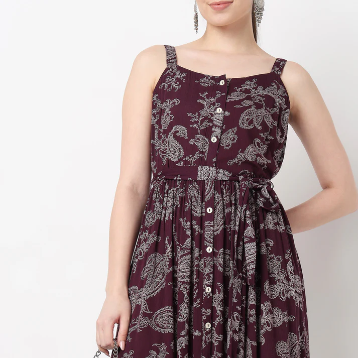 flared western dress Janasya Women's Blue Poly Georgette Floral Flared Western Dress