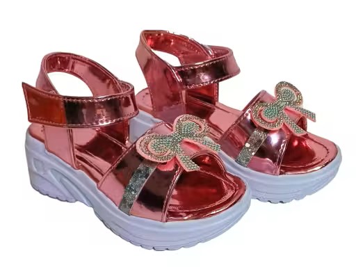 Girls Pink Party Wear Sandals with Bow Design | Stylish Synthetic Velcro Sandals for Kids