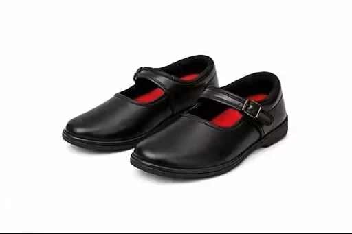 Girls School Shoes, Black Leather, Adjustable Buckle Strap, Anti-Slip Sole, Cushioned Footbed