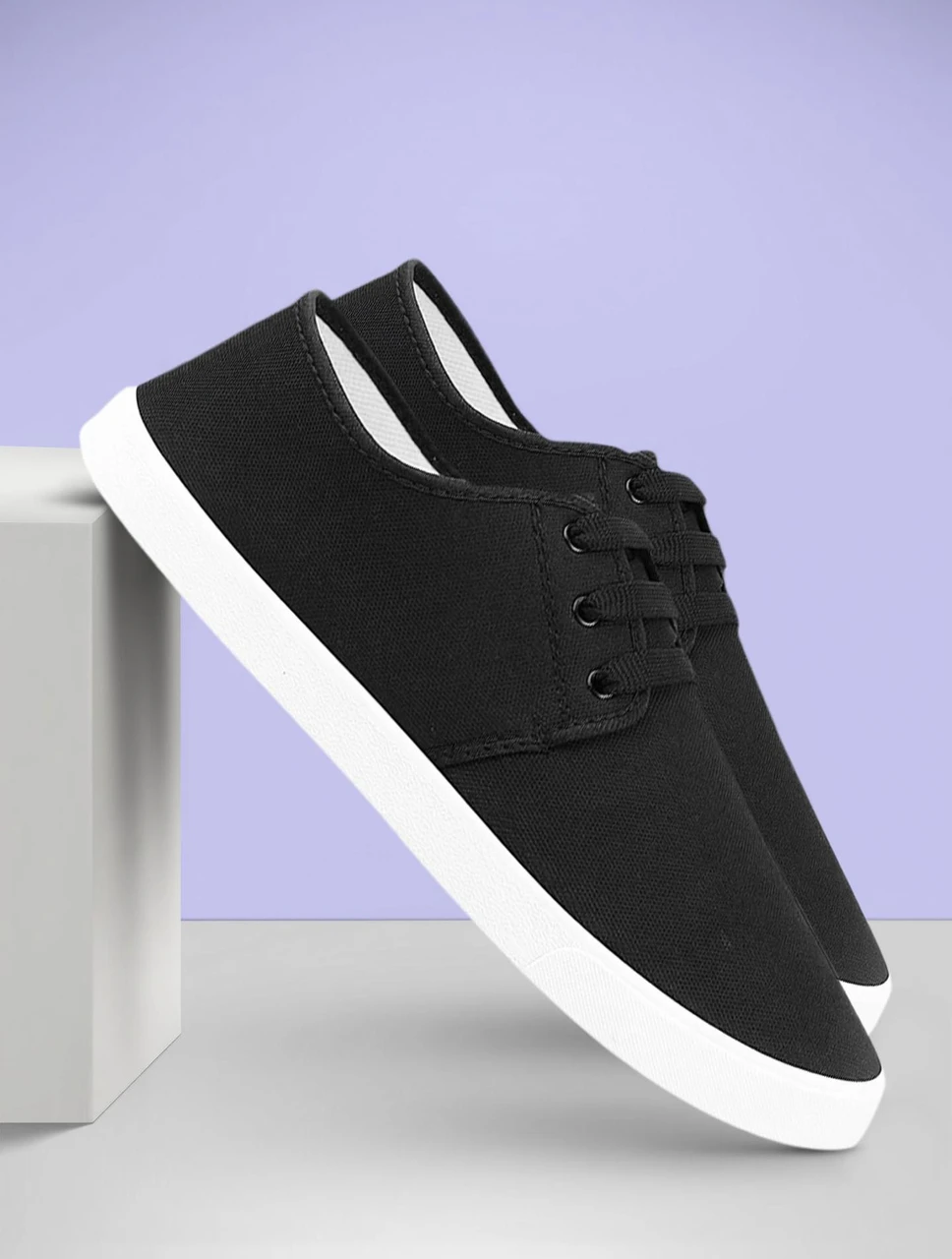 Men's Classic Black Canvas Lace-Up Casual Sneakers