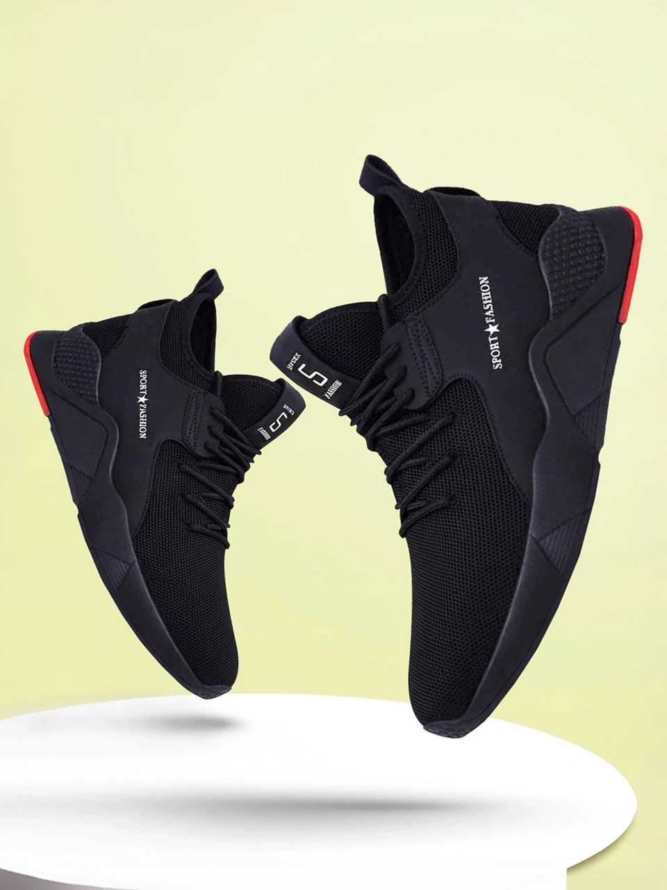 Men's Black Active Mesh Lace-Up Casual Sneakers