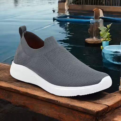 Men's Grey Knit Slip-On Walking Casual Sneakers