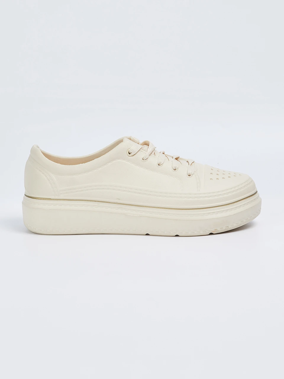 Beige Platform Lace-Up Casual Sneakers