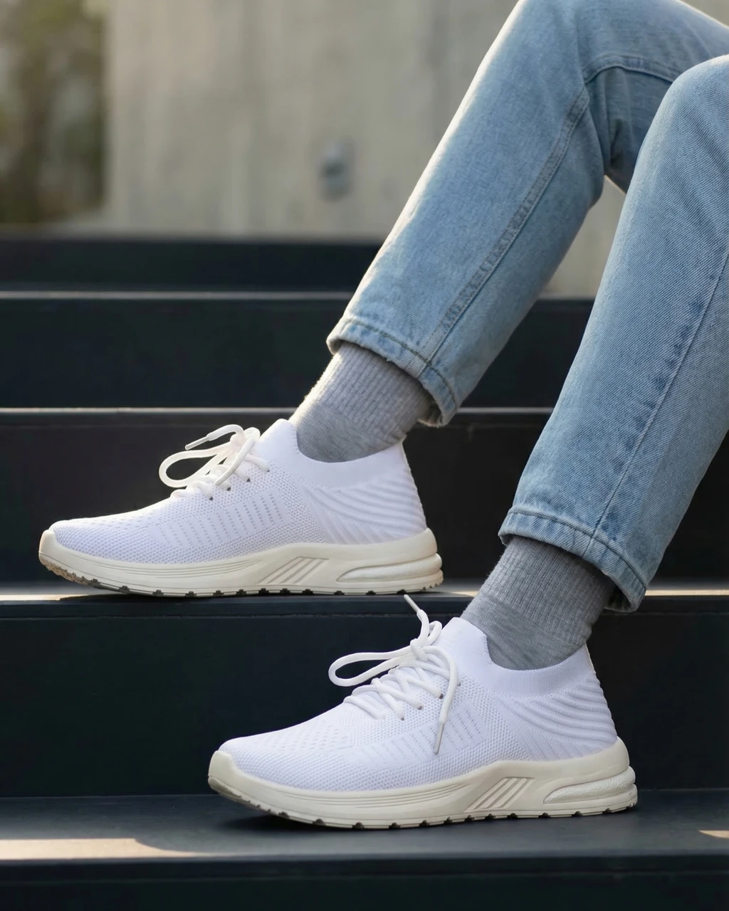 White Mesh Lace-Up Casual Walking Shoes