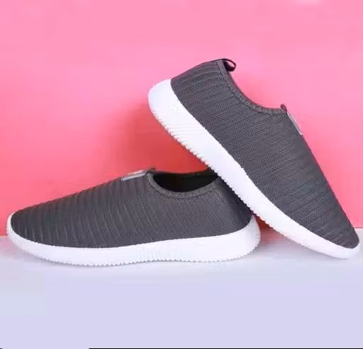 Grey Knit Slip-On Casual Sneakers
