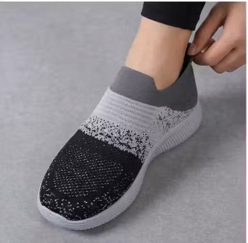 Grey Printed Knit Slip-On Casual Sneakers