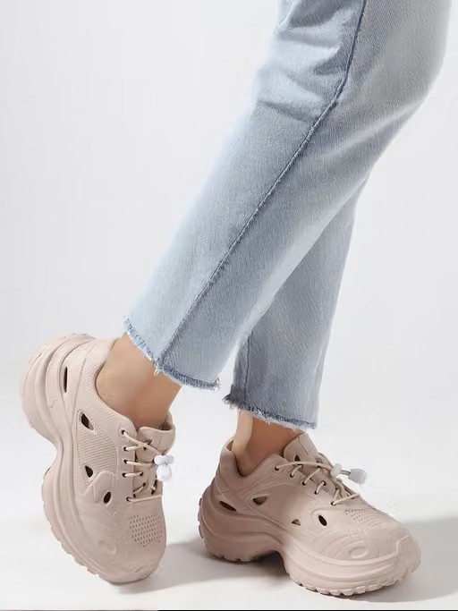 Beige Textured Lace-Up Casual Sneakers