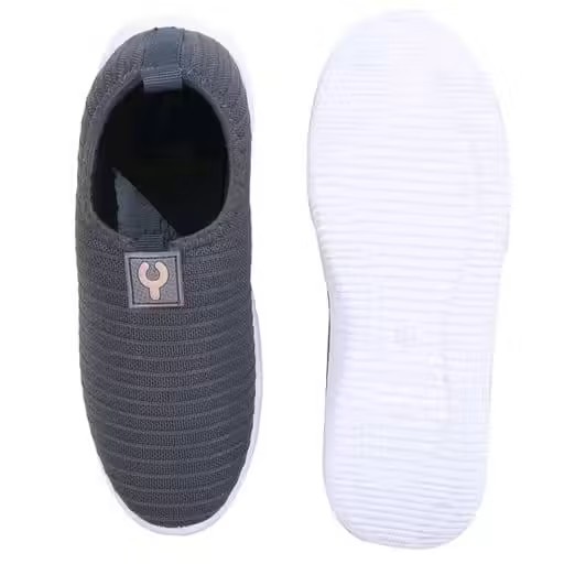 Grey Knit Slip-On Casual Sneakers