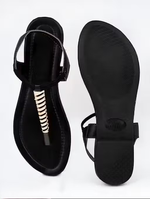 Black Embellished Backstrap Comfort Flats