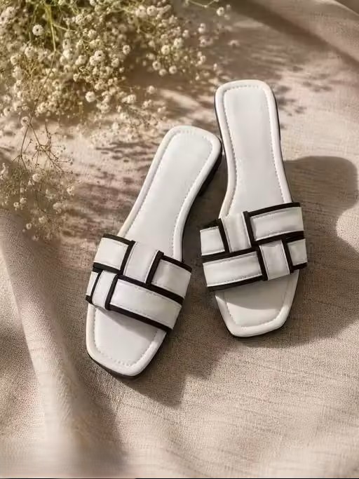 Cream Woven Strap Comfort Flats