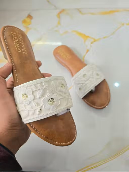 White Floral Embroidered Kolhapuri Comfort Flats