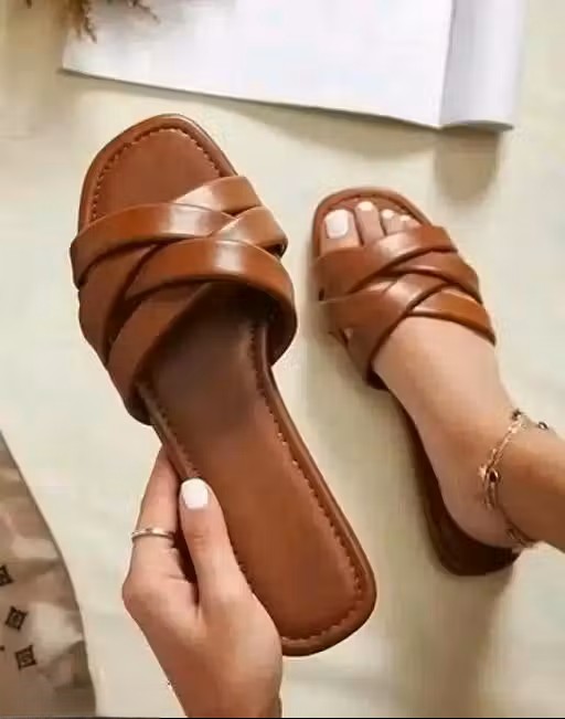 Brown Cross Strap Comfort Flats