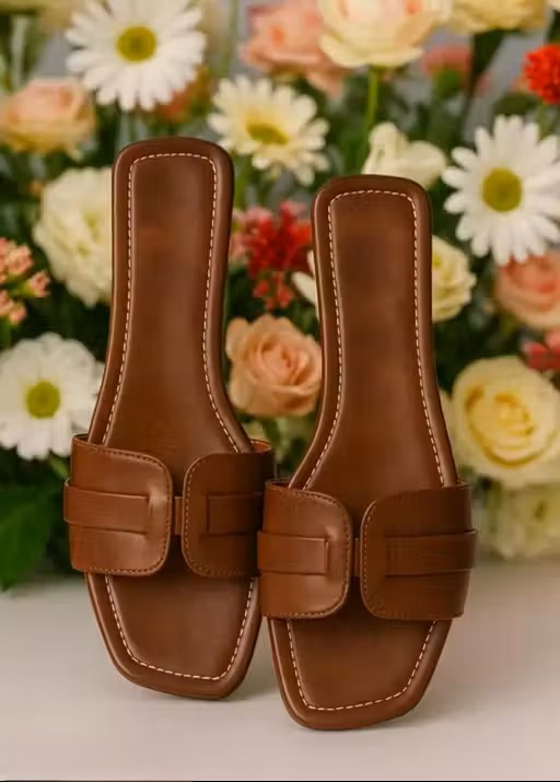 Brown Buckle Strap Comfort Flats