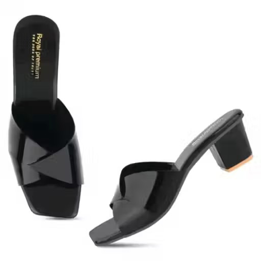 Black Embellished Platform Block Heel Mules