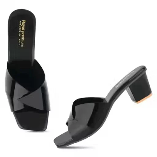 Black Embellished Platform Block Heel Mules