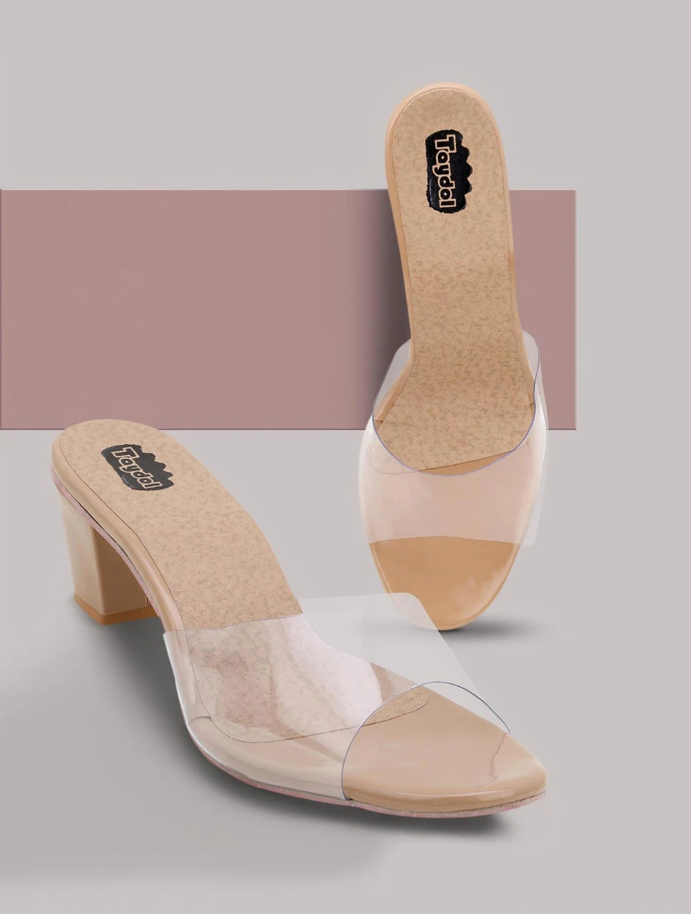 Beige Transparent Block Heel Mules