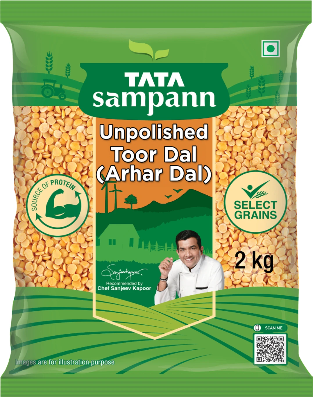 Tata Sampann Yellow Toor Arhar Dal Split 2 kg