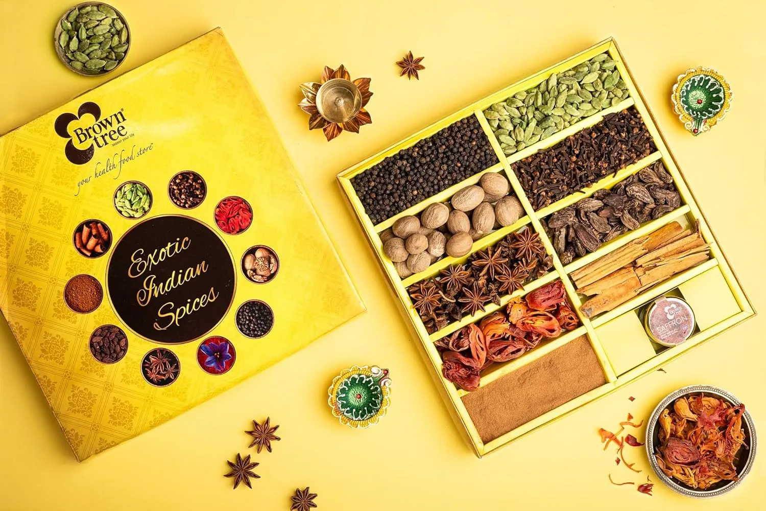 Indian Spice Collection – Saffron Cloves Cinnamon Cardamom Black Pepper Cinnamon Powder Anasi Pu Cardamom Black