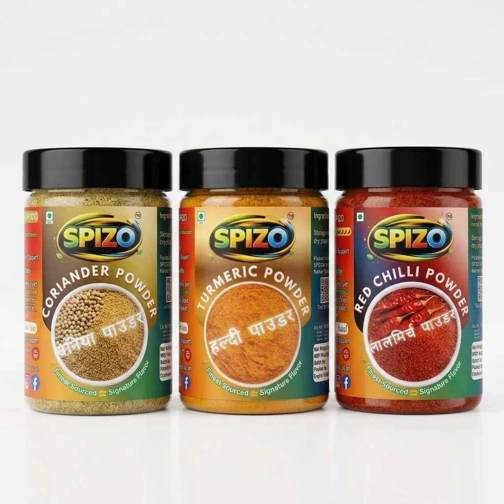 Premium Indian Spice Combo Pack – Red Chilli Powder Salem Turmeric Powder & Coriander Powder
