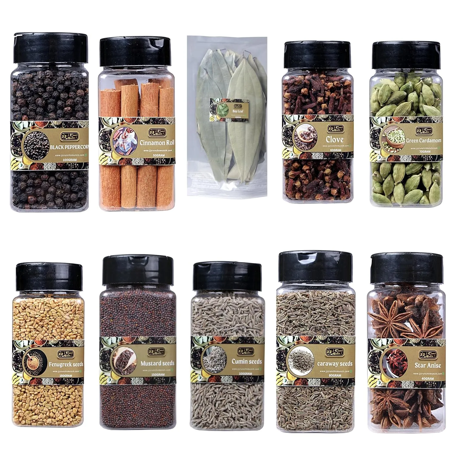 Indian Kitchen Essentials 10 Spices Combo Jeera Rai Elaichi Laung Methi Shahi Jeera Kali Mirch Dalchini Star Anise Tej Patta