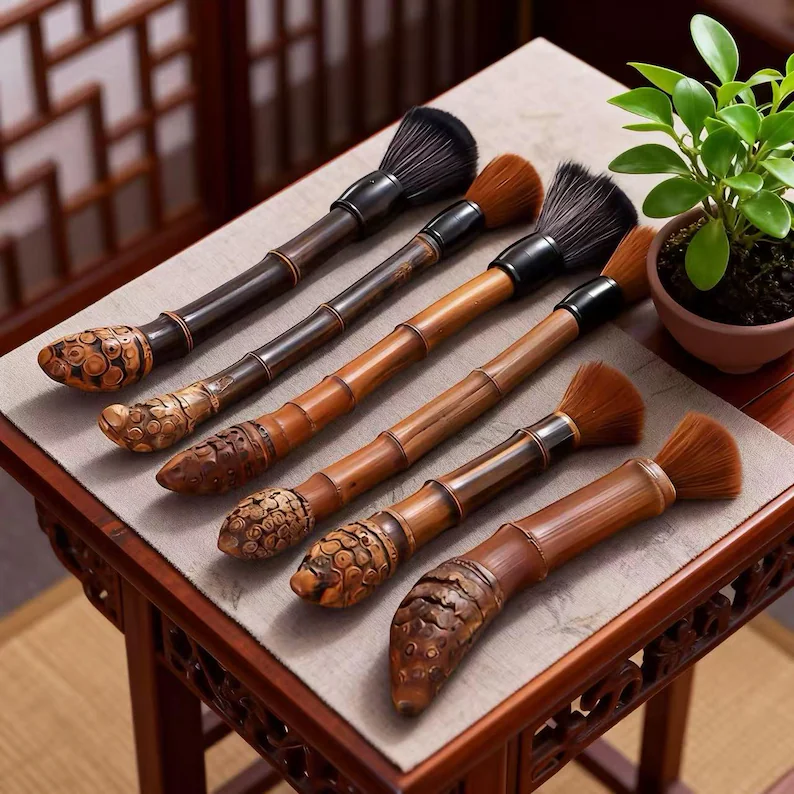 Hand-carved Carbonized Bamboo Root Tea Pot Brush