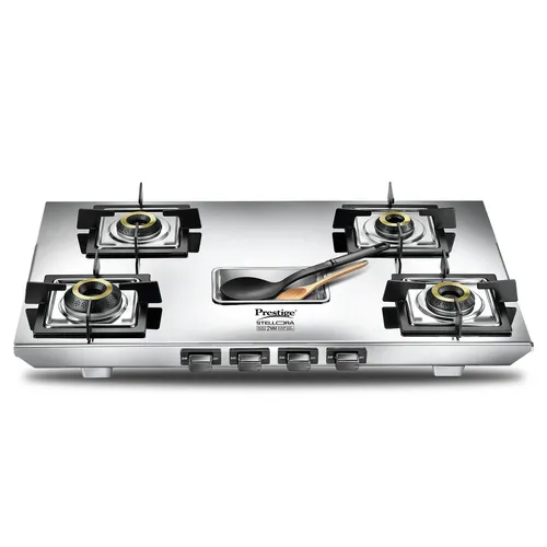 Stellora Stainless Steel L.P. Gas Stove (With Stainless Steel Body and 4 Unit Brass Burners)