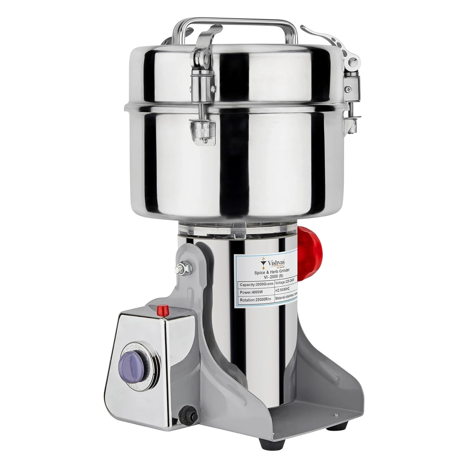 Vishvas Powerful Masala Grinder Machine 2000gm Capacity - Fast and Efficient Grinding for Spices, Herbs and Dry Fruits Masala Grinder 2 KG, Stainless Steel